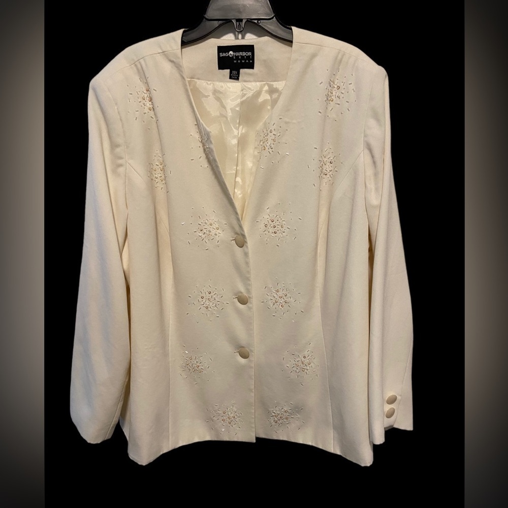 Sag harbor women’s sequenced embellished suit blazer jacket size 28X old money